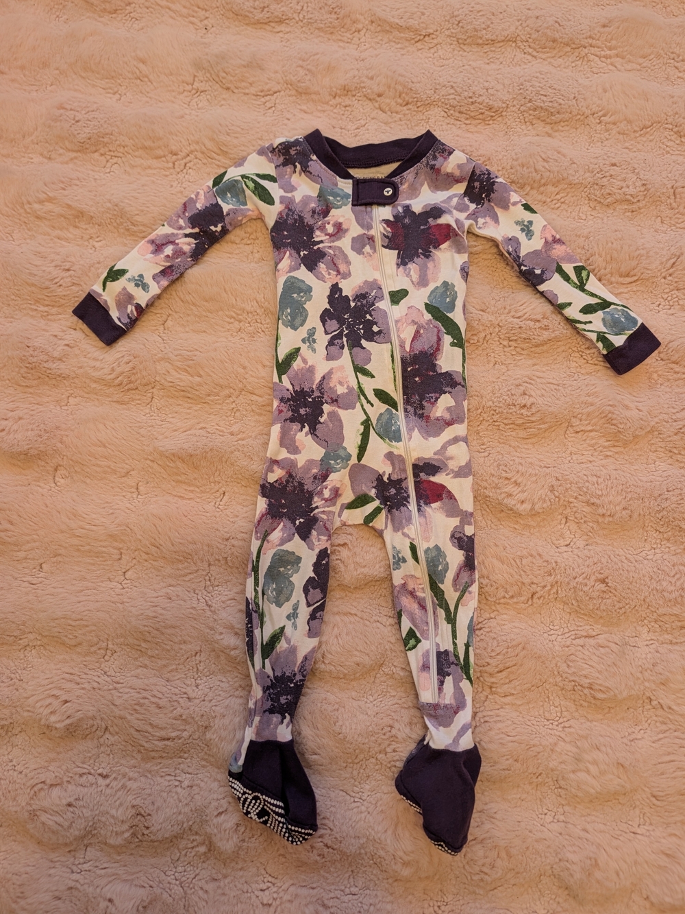 Burt's Bee Baby Girls Floral Footed One-Piece Pajamas In Purple